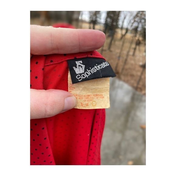 Vtg 80s Batwing A Line Dress Red Black Polkadot - Picture 6 of 16